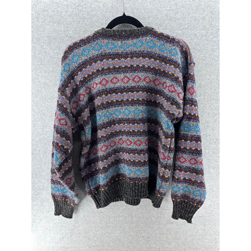 VTG Hunt Club Mens sz L Wool Knit Sweater Blue Gray Red Stripes Grandpa Academia - Picture 2 of 8